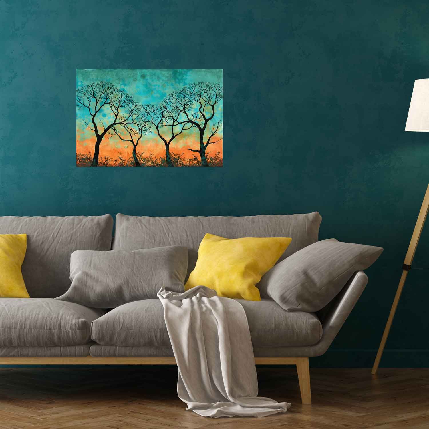 VIBRANT SUNSET TREES WALLART 24in X 16in WITH BLACK FRAME