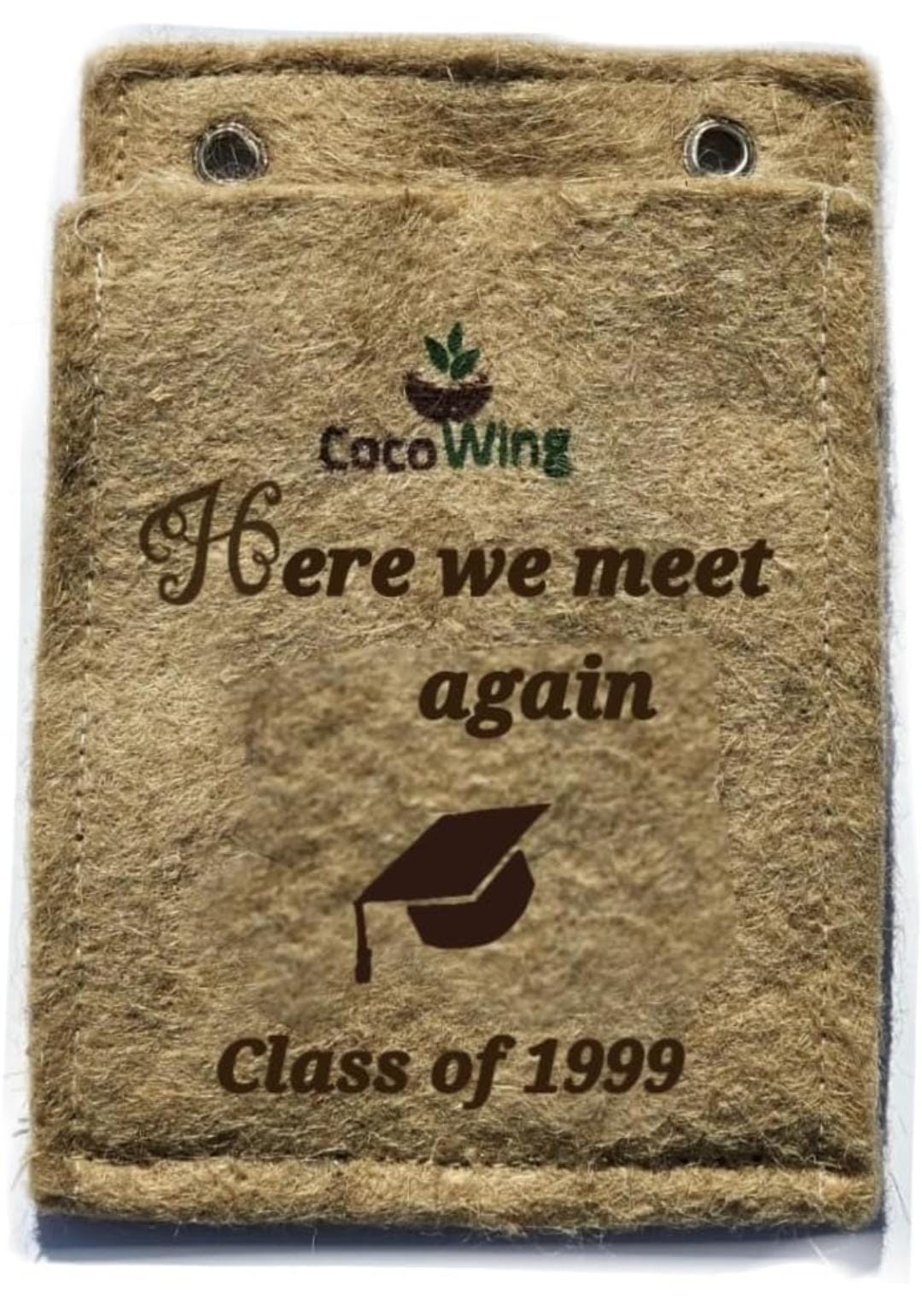 CocoWing Jute Grow Bag with Here We Meet Again & Class of [Year] Print - Wall Mounted, Indoor Planter (6x7 Inches), Alumni Reunion