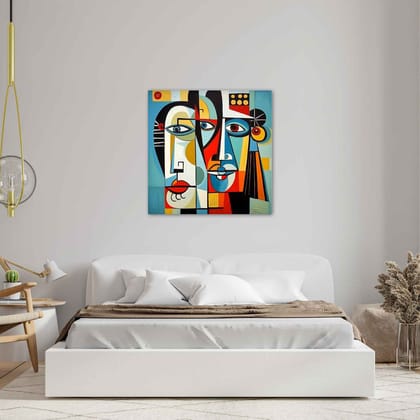 PICASSO STYLE MURAL PAINTING 24in X 24in WITH BLACK FRAME
