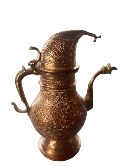 Ornate Copper Turkish Coffee Pot with Lid and Spout