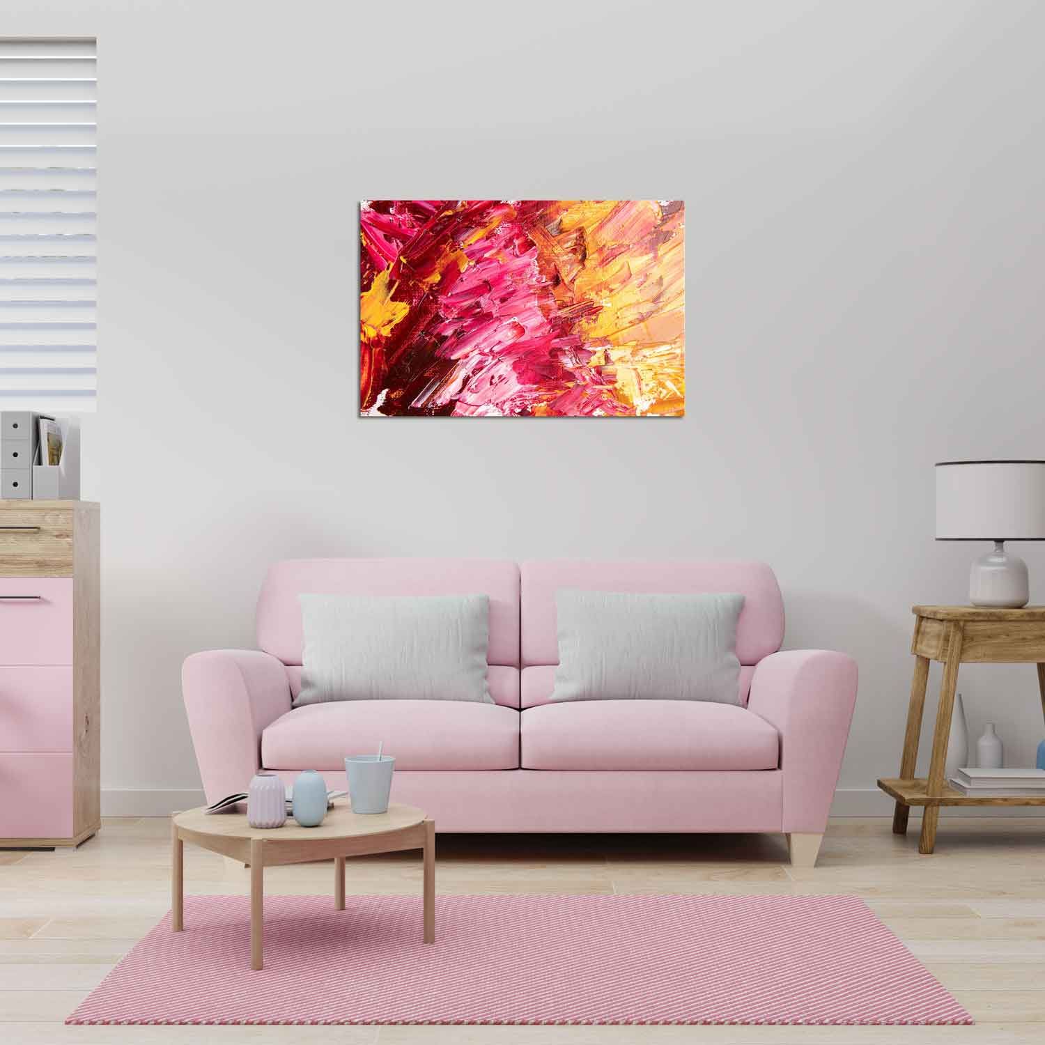 HAND PAINTED ABSTRACT VIBRANT COLOURS PAINTING 24in X 16in WITH BLACK FRAME