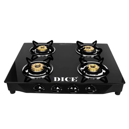 Dice 4 Burner Gas Stove In Black Glass Top With 2 Year Warranty | ISI Certified | Dice 4 Burner Gas Stove In Black Glass Top With 2 Year Warranty | ISI Certified |