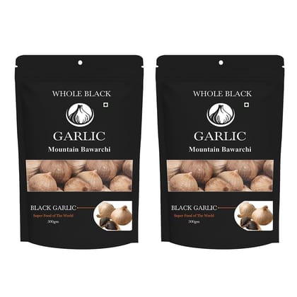 Mountain Bawarchi Black Garlic Whole | Garlic Non-Pungent Great Taste Highly Nutritious Pack Of 2 (1000 g)