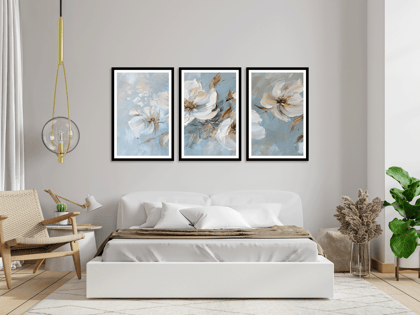 SET OF 3 MODERN BOTANICAL WALLART 48in X 24in WITH BLACK FRAME SET OF 3 MODERN BOTANICAL WALLART 48in X 24in WITH BLACK FRAME
