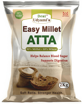 Desi Udyami EasyMillet Multigrain Atta – Diabetes-Friendly, Low GI, High Fiber Roti Flour (Jowar, Ragi, Bajra, Methi, Jeera) | Multigrain Flour for Diabetes, Weight Loss & Thyroid | Low GI Millet Atta with 10% Wheat 2 Kgs (pack of 3)