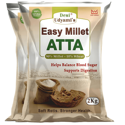 Desi Udyami EasyMillet Atta with 10% Wheat, Millet Atta for Diabetes, Low GI Atta, Multigrain Flour India, 2x2 kgs (pack of 4)