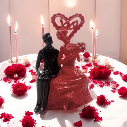 AMS Romantic Love Couple Figurine | Gift for Girlfriend, Boyfriend, Wife, Husband | Engagement, Proposal & Anniversary Decor | Elegant Couple Statue with Love Symbol | 14 CM