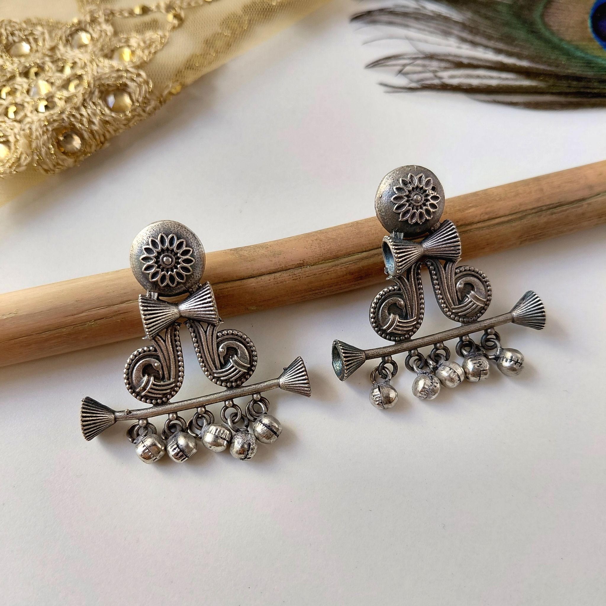 Silver look alike oxidized sehnai statement earring for wedding(Women/Girl)