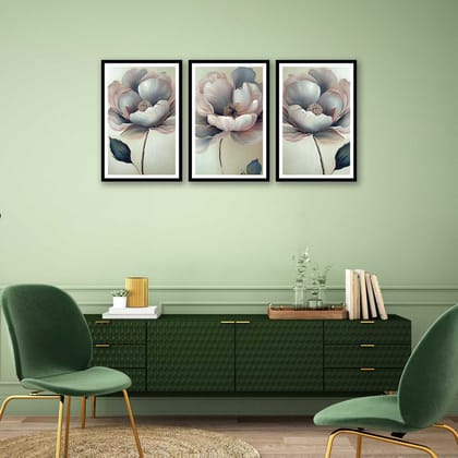 SET OF 3 PEONY FLOWERS PRINTS 48in X 24in WITH BLACK FRAME SET OF 3 PEONY FLOWERS PRINTS 48in X 24in WITH BLACK FRAME