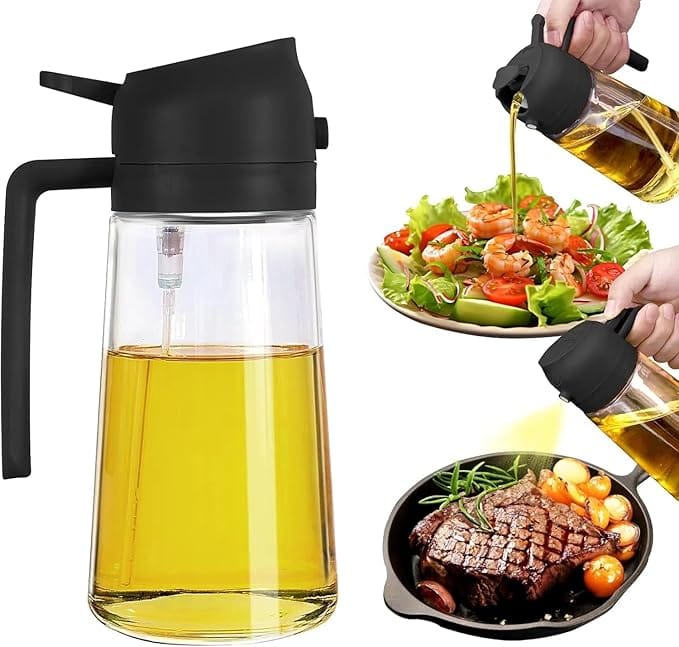 500ml 2 in 1 Glass Oil Sprayer and Dispenser Bottle, Premium Nozzle, Multi Color (2 IN 1 OIL DISPENSER AND SPRAYER)