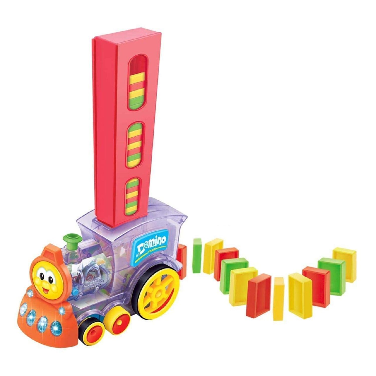 KTRS Enterprise Dominoes Funny Train Mega Domino Train Toy Set, Domino Rally Train Model with Lights and Sounds Construction and Stacking Toys for Kids