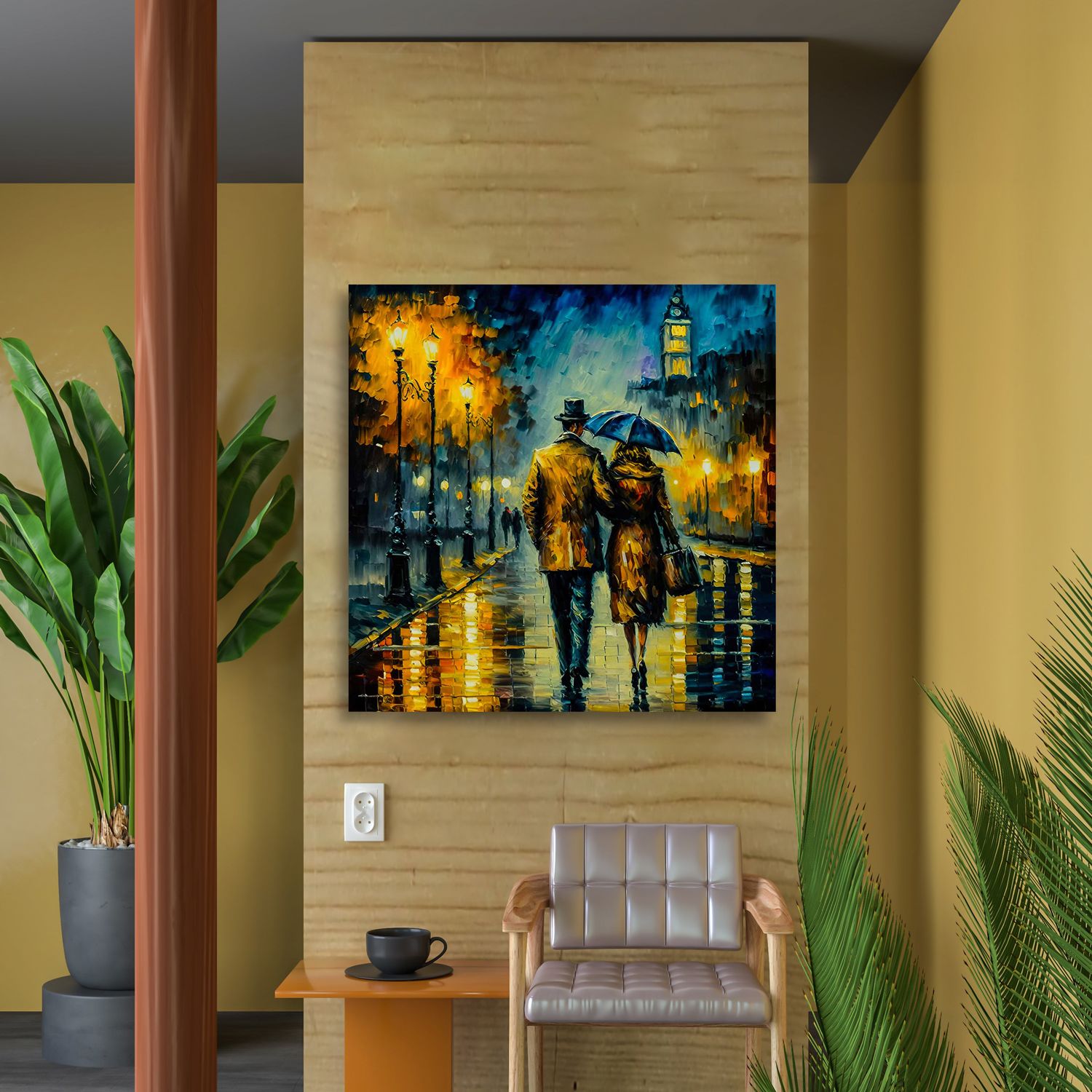 ROMANTIC COUPLE WALKING IN THE STRRET 24in X 24in WITH BLACK FRAME