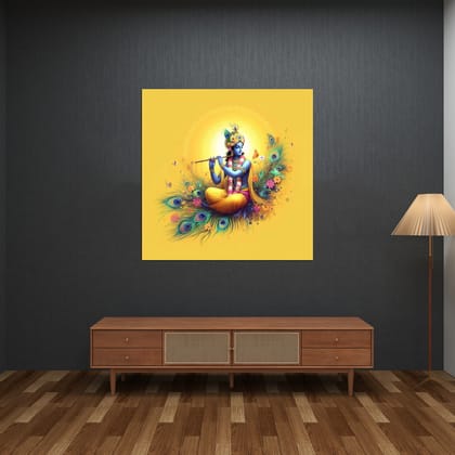 LORD KRISHNA WALL ART 24in X 24in WITH BLACK FRAME LORD KRISHNA WALL ART 24in X 24in WITH BLACK FRAME