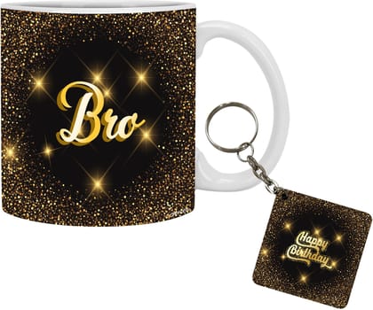 Personalized White Ceramic Coffee Mug with Stylish Golden Text and Matching Keychain – 11 oz Birthday Gift for Women & Men – Microwave & Dishwasher Safe