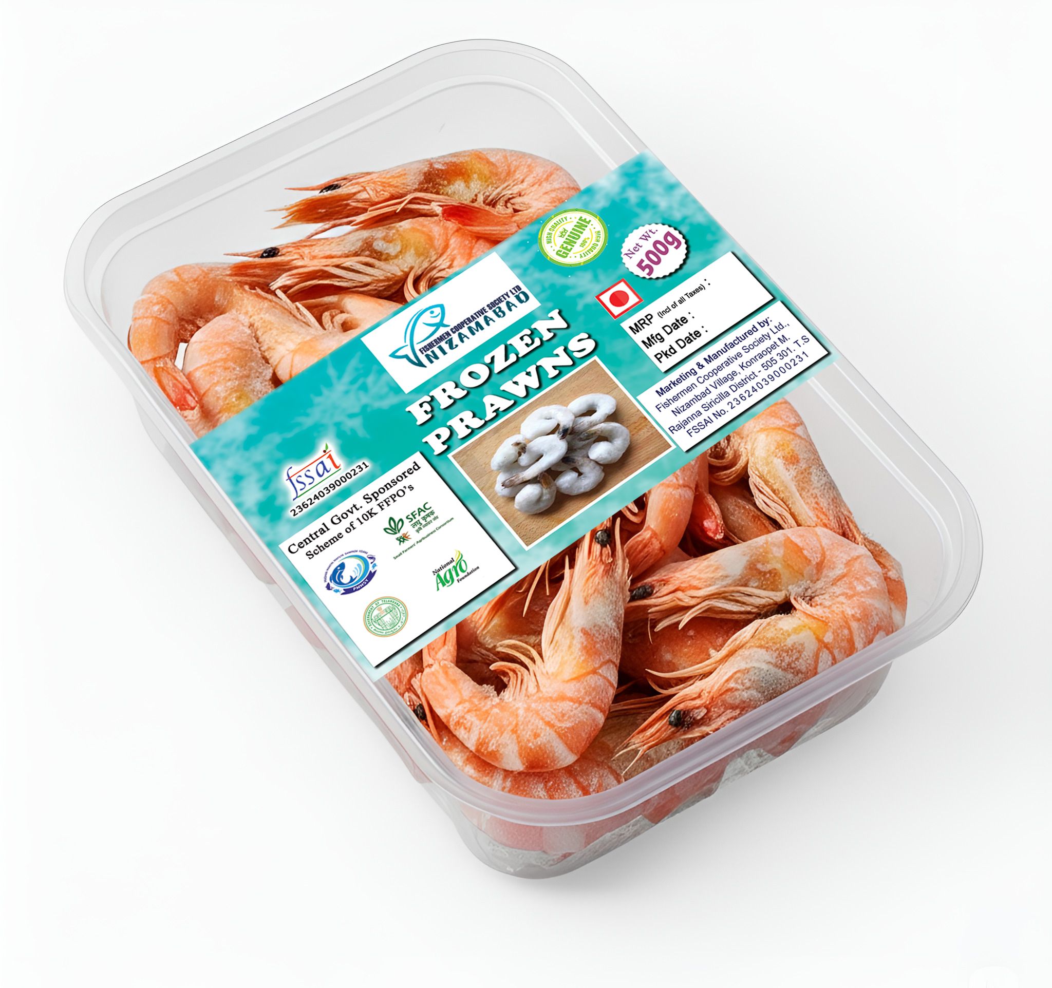 Frozen Prawns - 500g - High Quality - FSSAI Approved