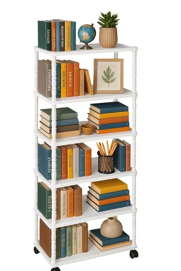 Book Shelf - Shelf Bedroom - Book Self Kids/Study Room - Book Self Plastic - Rack for Storage Multipurpose - Unbreakable Material - Stable and Easy Assembly (6 Tier)