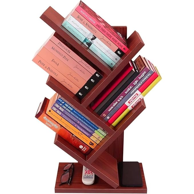 Wooden Open Book Shelf for Home Library - Tree Shaped Book Rack for Study Room Space-Saving Book Rack