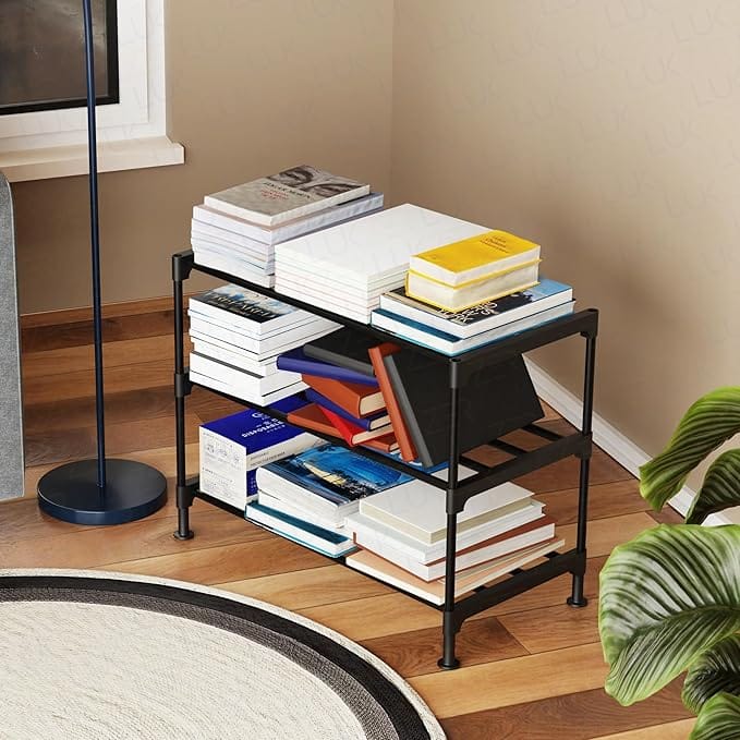 3 Layer Metal Bookshelf | Book Case/Stationery Storage Organizer | Rack for Home, Study Room, Library, Office (Black/58x45x28cm)