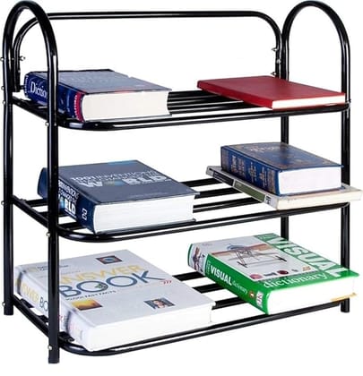 Metal Foldable Open Book Shelf, Book Shelve Book Case, Book Rack, Book Storage Rack for Study Room (Set of 1 ,Black)