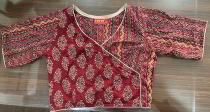 Women's Hand Block Printed Cotton Angrakha Kurta with 3/4th Sleeves