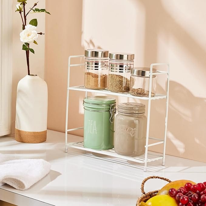 Solimo Multipurpose 2-Tier Metal Rack | for Shelf & Storage Organizer (White)