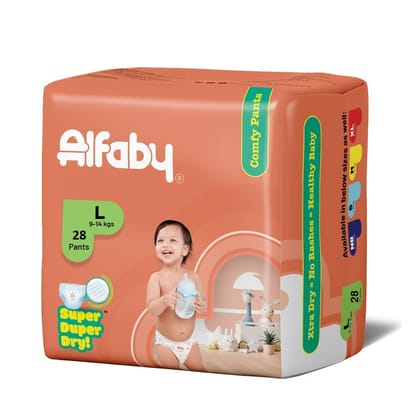 Alfaby Super Duper Dry Comfy Pants - Diapers for Babies Size L (9-14 kgs) - Pack of 28 Alfaby Super Duper Dry Comfy Pants - Diapers for Babies Size L (9-14 kgs) - Pack of 28