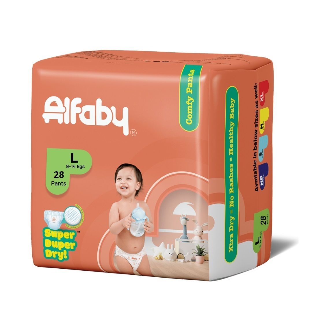 Alfaby Super Duper Dry Comfy Pants - Diapers for Babies Size L (9-14 kgs) - Pack of 28
