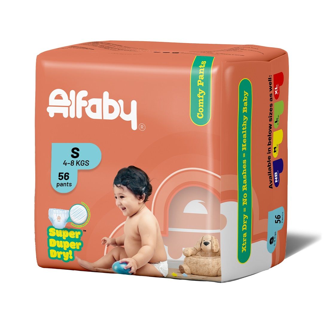 Alfaby Super Duper Dry Comfy Pants - Diapers for Babies Size S (4-8 kgs) - Pack of 56
