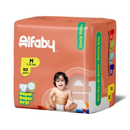 Alfaby Super Duper Dry Comfy Pants - Diapers for Babies Size M (7-12 kgs) - Pack of 50 Alfaby Super Duper Dry Comfy Pants - Diapers for Babies Size M (7-12 kgs) - Pack of 50