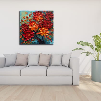 RED FIELD OF FLOWERS 24in X 24in WITH BLACK FRAME RED FIELD OF FLOWERS 24in X 24in WITH BLACK FRAME