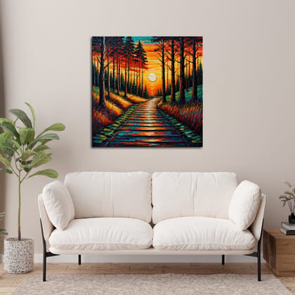 SUNSET FOREST PATH 24in X 24in WITH BLACK FRAME SUNSET FOREST PATH 24in X 24in WITH BLACK FRAME