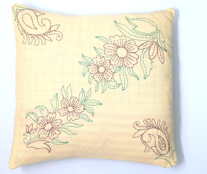 Handmade Embroidered Floral Cushion Cover