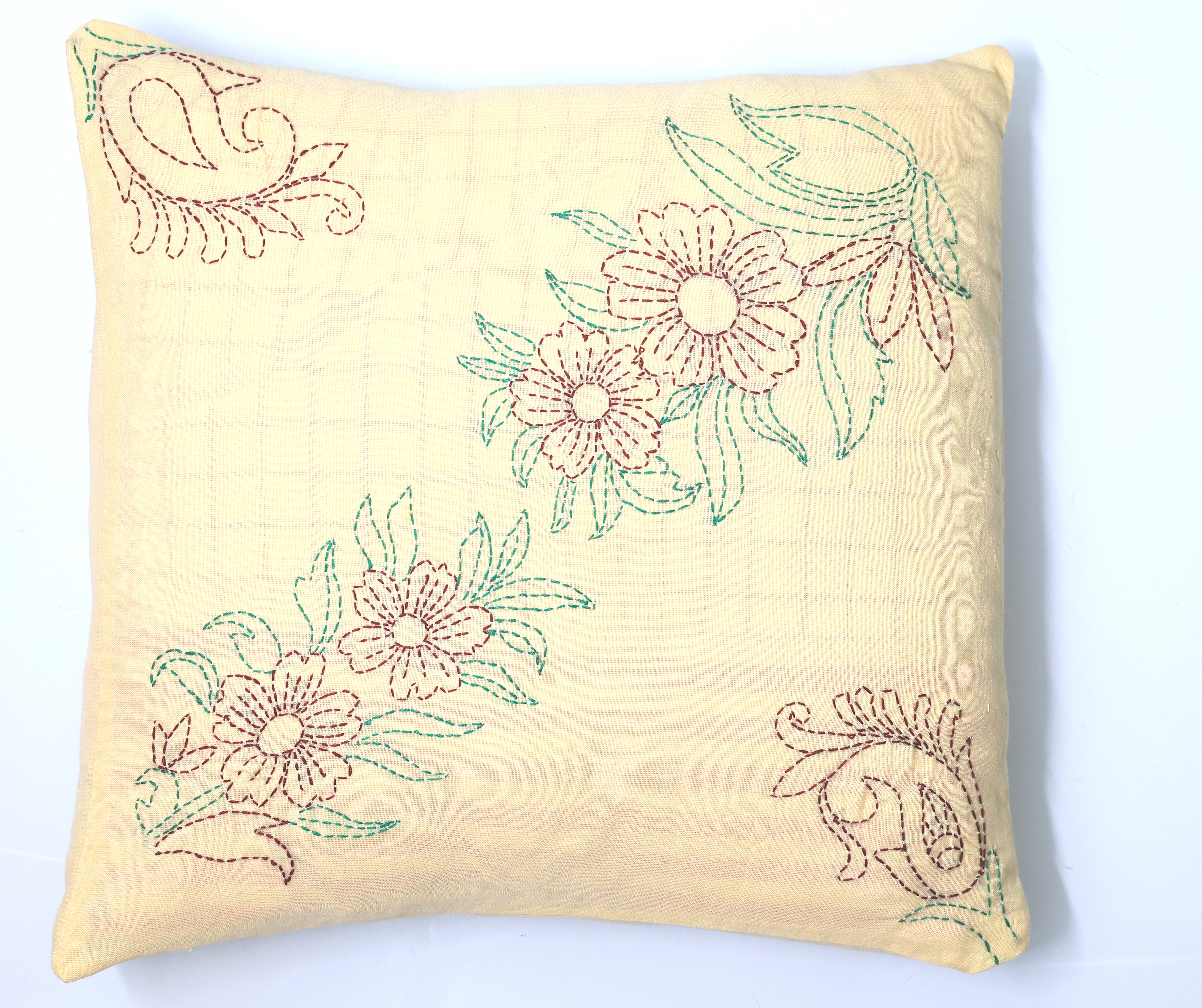 Handmade Embroidered Floral Cushion Cover
