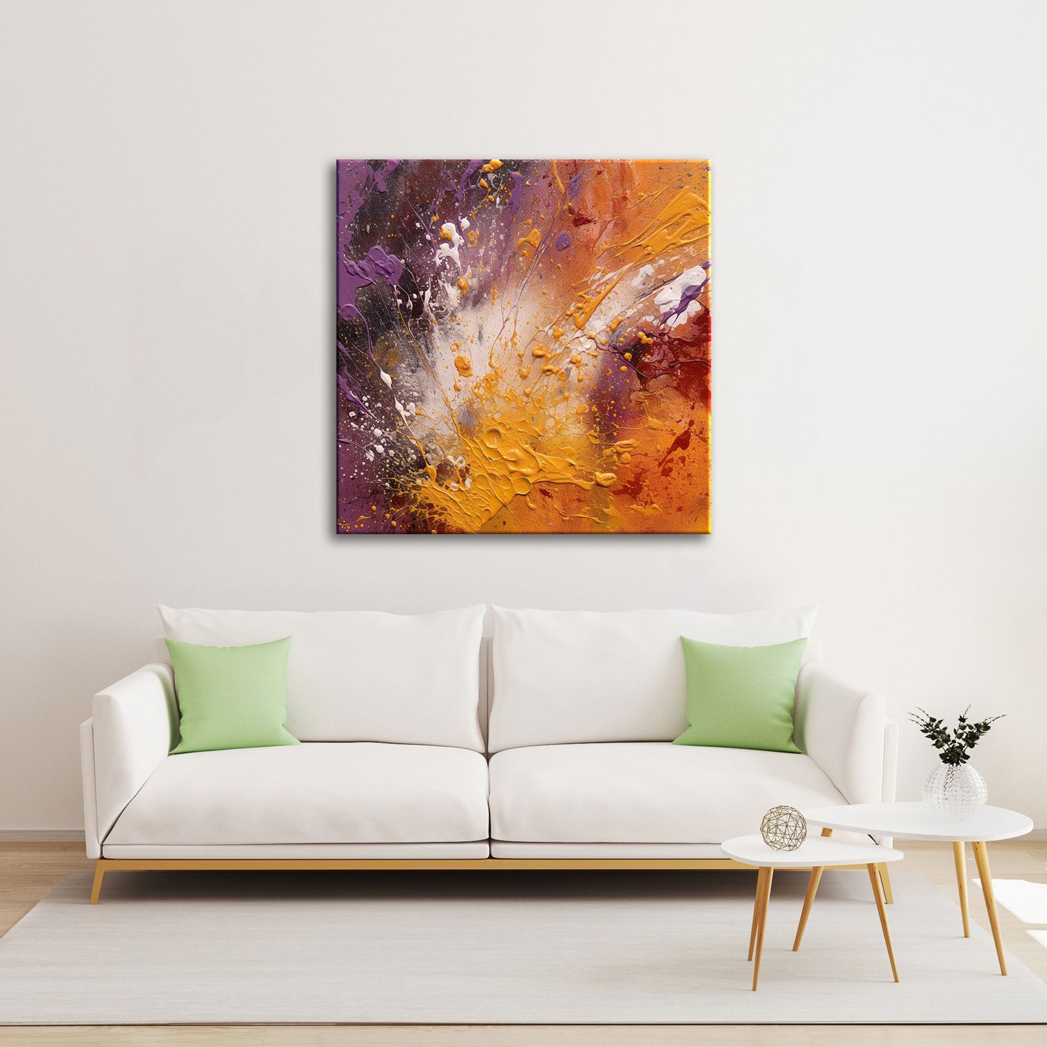 PAINTING OF LEAVES FEATHERS 24in X 24in WITH BLACK FRAME