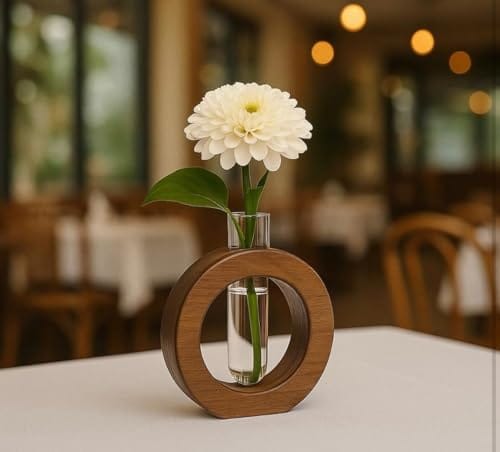 Glass Test Tube with Donut Wooden Holder Vase for Flower Plants Home Decor Office Living Room Bedroom Table Gifts