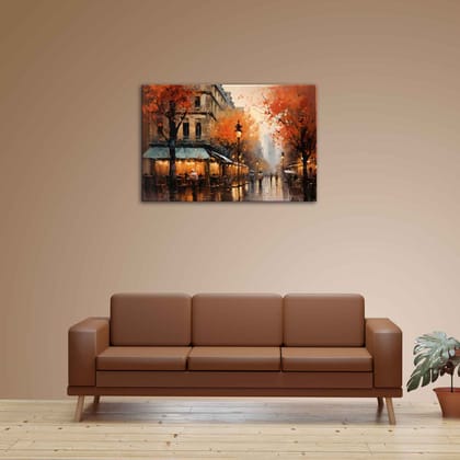 AUTUMN STREET IN PARIS PAINTINGS 24in X 16in WITH BLACK FRAME