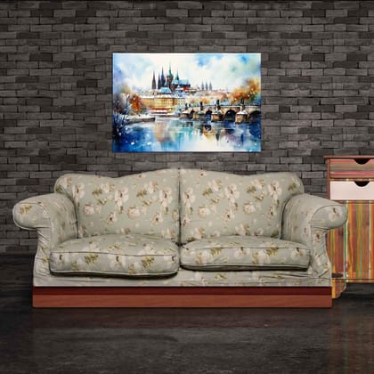 WINTER SCENE UNFOLDS 24in X 16in WITH BLACK FRAME