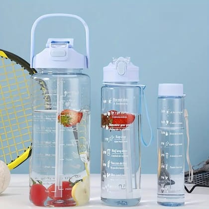 3-in-1 Motivational Water Bottle Combo Set (2000ML, 1000ML, 500ML) | Leakproof BPA-Free Bottles with Time Marker, Straw & Sipper | Gym, Office, Travel, Sports Bottles (Transparent, Durable)
