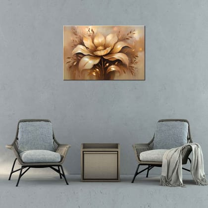 GOLDEN BLOOM LOTUS 24in X 16in WITH BLACK FRAME