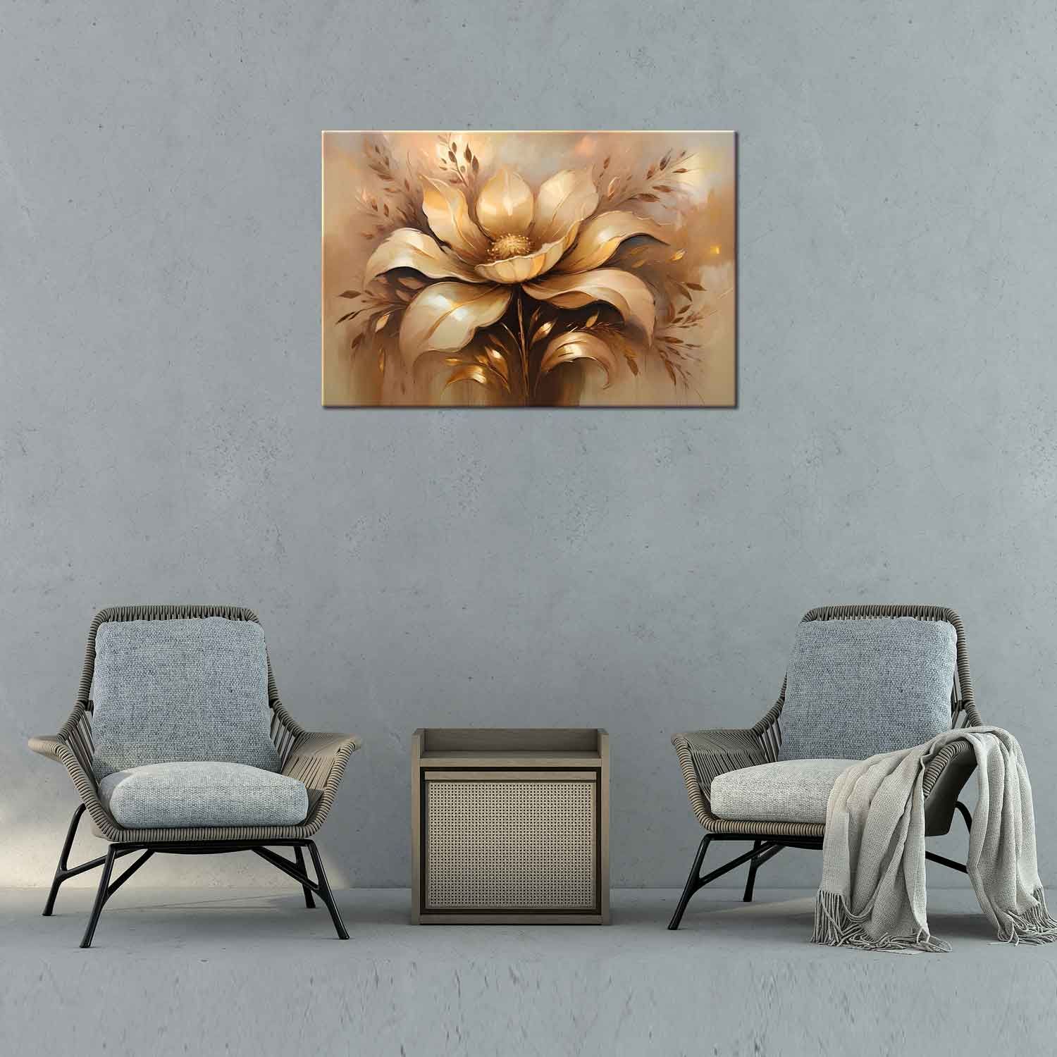 GOLDEN BLOOM LOTUS 24in X 16in WITH BLACK FRAME