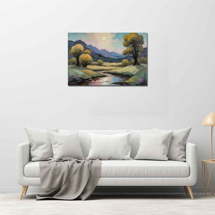SCENIC LANDSCAPE PAINTING 24in X 16in WITH BLACK FRAME
