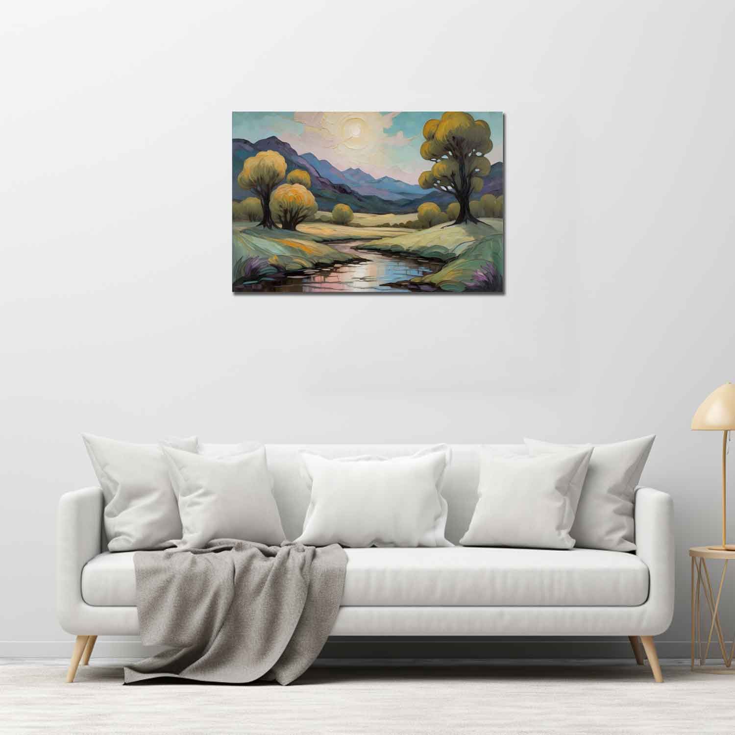 SCENIC LANDSCAPE PAINTING 24in X 16in WITH BLACK FRAME