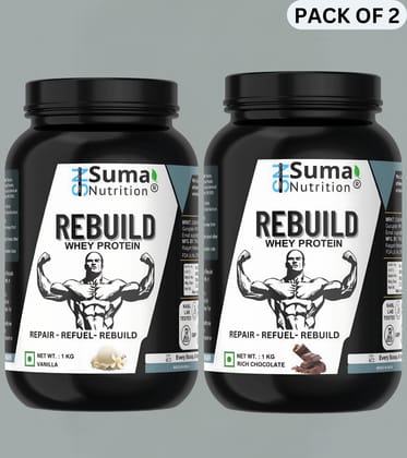 Rebuild Whey Protein Powder – 1/ 2-kg (Rich Chocolate / Vanilla) 35g Serving | Easy Digestive | Gluten free Protein