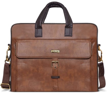LOREM Tan Color Faux Leather 10L Laptop Messenger Bag For Men BG53