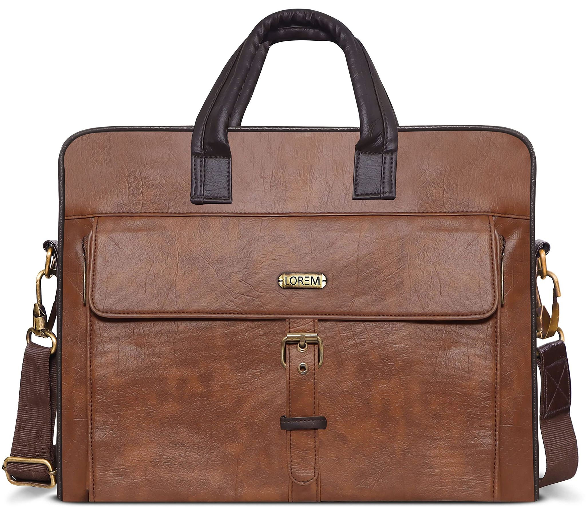 LOREM Tan Color Faux Leather 10L Laptop Messenger Bag For Men BG53