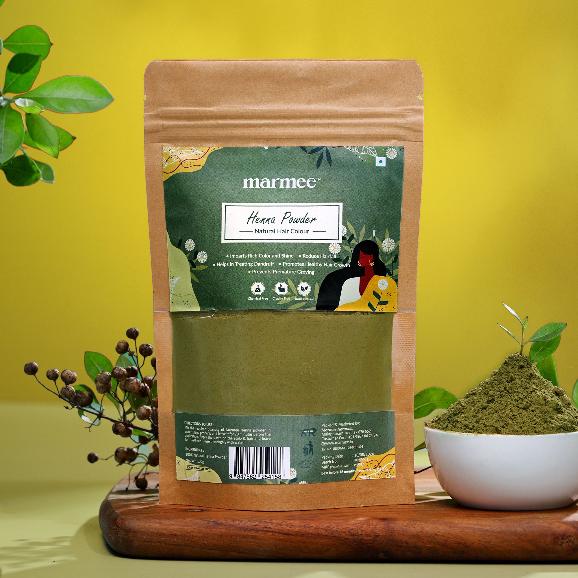 Marmee Natural Henna Powder – 100% Pure & Chemical-Free for Healthy, Beautiful Hair