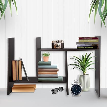 Versatile Bookshelf for Home Decor, Tabletop Storage Unit with Adjustable Feature, Engineered Wood Wenge Finish Versatile Bookshelf for Home Decor, Tabletop Storage Unit with Adjustable Feature, Engineered Wood Wenge Finish