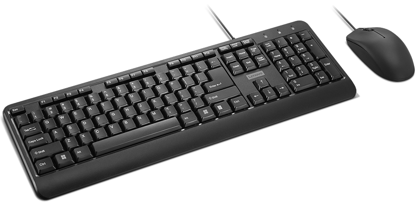 Lenovo 160 Keyboard & Mouse Wired Combo | Waterproof Exoskeleton | Splash Proof Keys | 1600 DPI Full Size Mouse | Non-Slip Scroll Wheel | Adjustable Keyboard Stand | 3 Yr Warranty