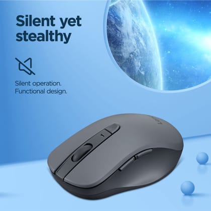 Lenovo WL310 Bluetooth Silent Mouse, Bluetooth 5.0, Upto 3million Button clicks, 1600 DPI, 6 Buttons (Left Click, Right Click, Scroll Click, DPI, 2 x Side Buttons), DPI LED Indicator, Grey