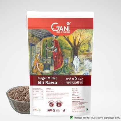 Gani Ragi Idli Rawa -450g l Finger Millet Idli Rawa Gluten-Free, Rich in Fiber Gani Ragi Idli Rawa -450g l Finger Millet Idli Rawa Gluten-Free, Rich in Fiber